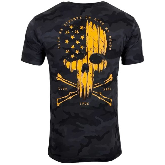 Howitzer Style Men's T-Shirt LIBERTY OR DEATH Black Camo Military Grunt - Picture 4 of 12